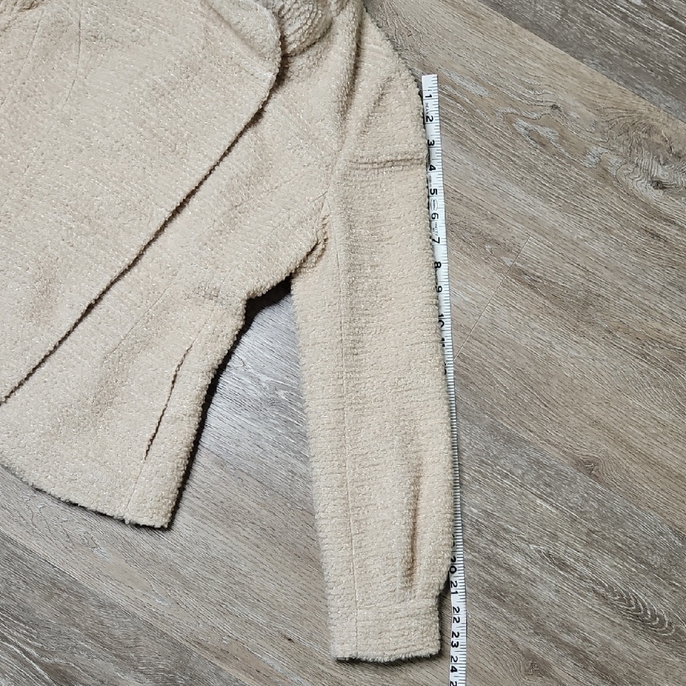 JIGOTT Elegant Cream/Oat Textured Metallic Silver Thread button Down Blazer - Picture 14 of 15